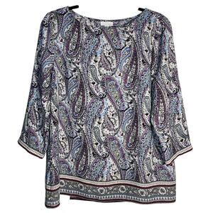J.Jill Paisley Print Faux Wrap Back Blouse Size Medium